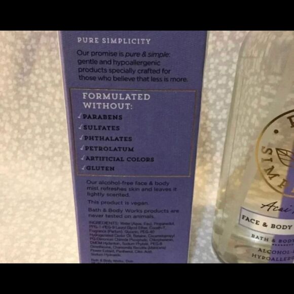 Bath
and Body Works Pure Simplicity Hypoallergenic Acia Berry Mist 6 Fl oz - Picture 3 of 3